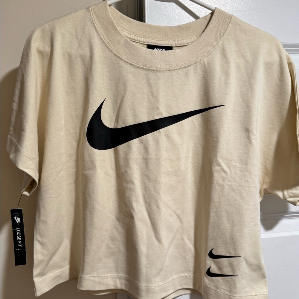 Nike Cream Crop T-Shirt with Black Logo
